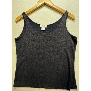 Talbots Womens Going Out Tank Top Shimmer Knit Size M Navy Silver Stretch
